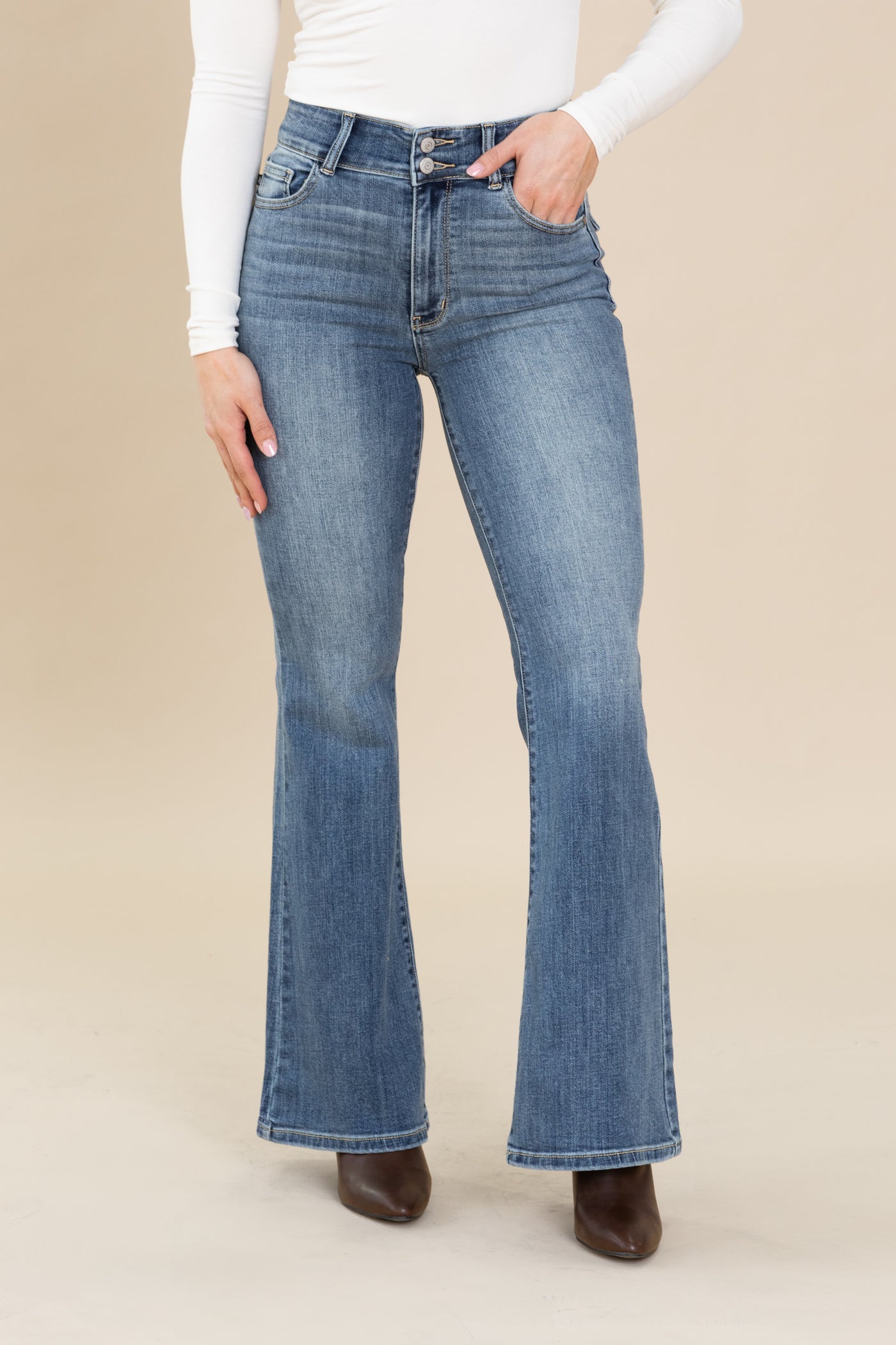 Judy Blue Medium Wash Double Button Flare Jean