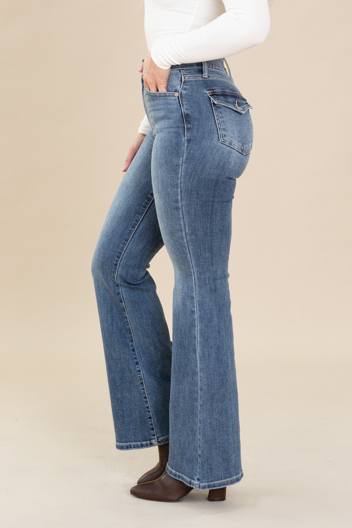 Judy Blue Medium Wash Double Button Flare Jean