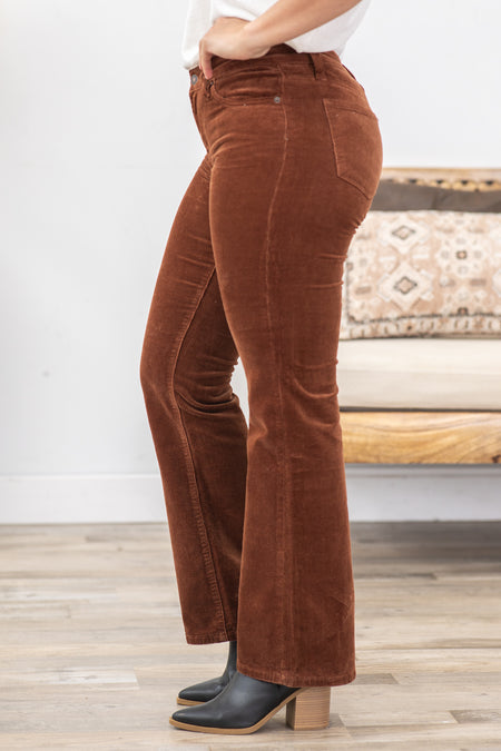 Mica Cognac Mid Rise Corduroy Bootcut Pants