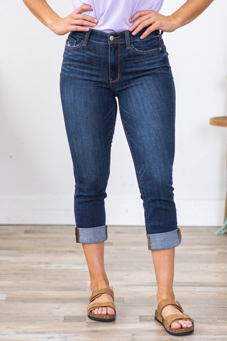 Judy Blue Medium Wash Cuffed Capris