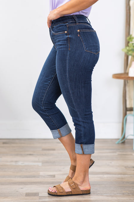 Judy Blue Medium Wash Cuffed Capris