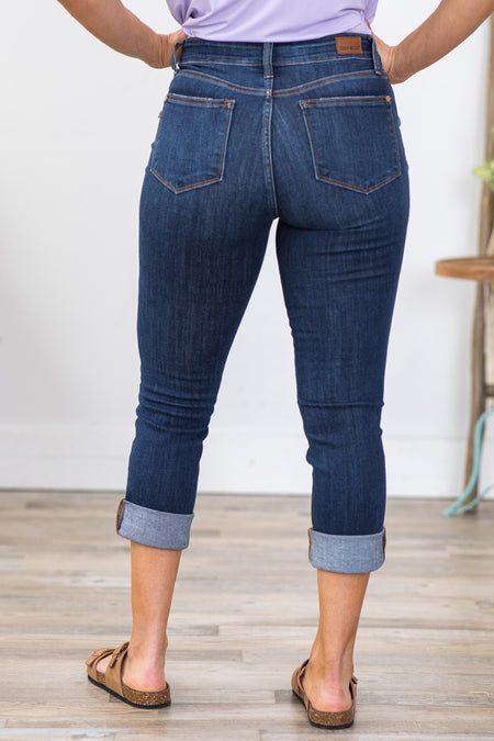 Judy Blue Medium Wash Cuffed Capris