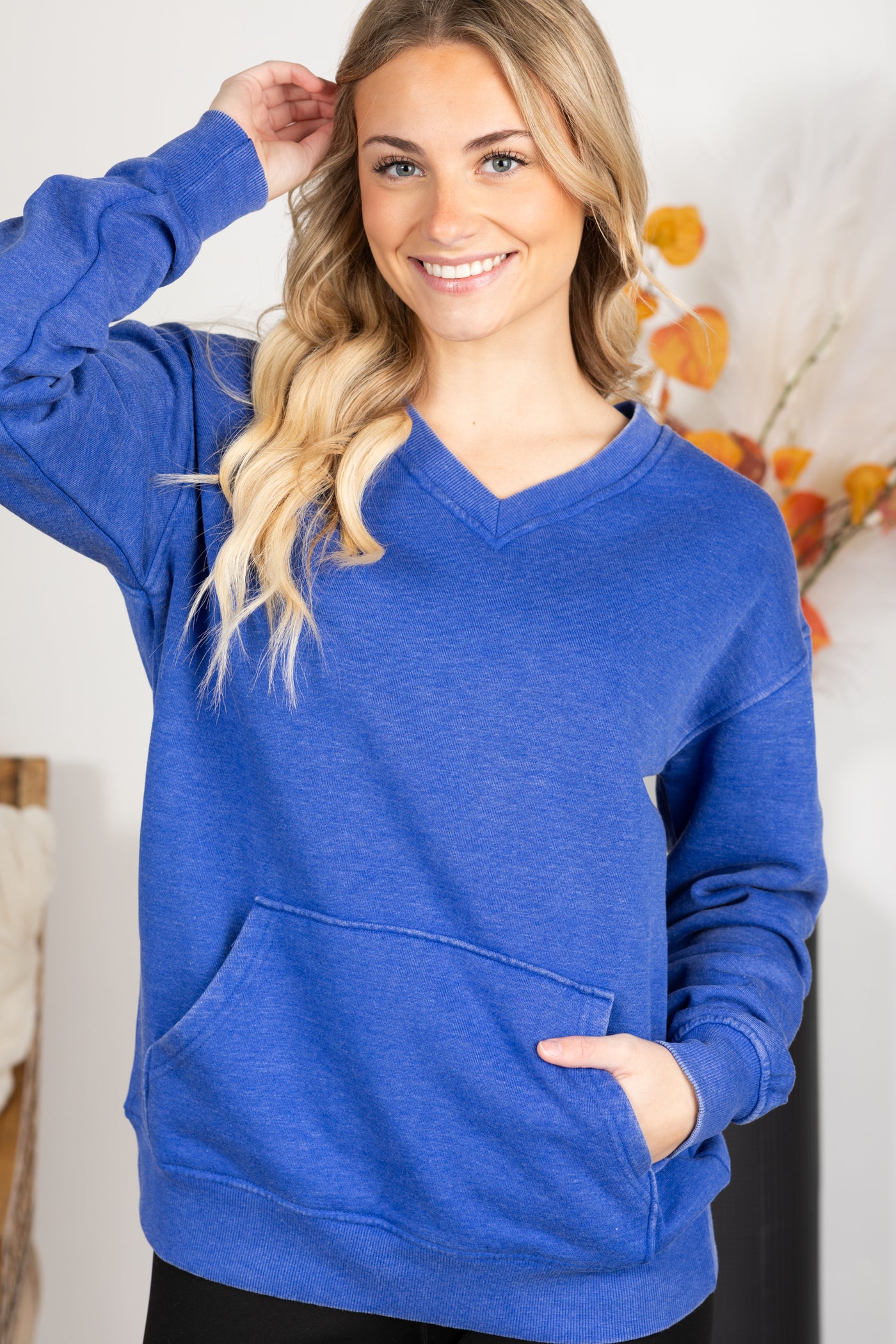 Pigment Dyed Cozy Campfire V-Neck Sweatshirt