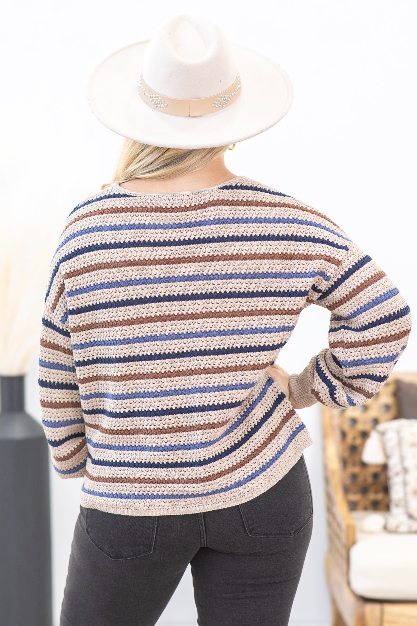 Taupe Stripe Sweater Knit Top