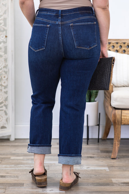 Risen Cross Over Waist Straight Leg Jeans