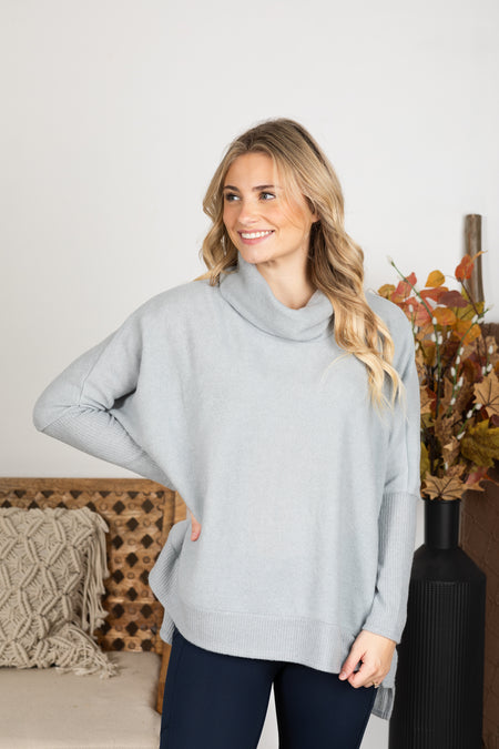 Cowl Neck High-Low Knit Tunic Top