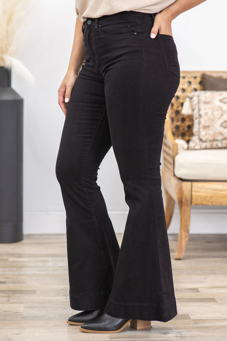 Mica Black High Rise Trouser Hem Flare Jeans