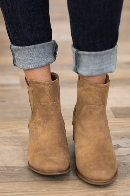 Tan Vegan Suede Back Zip Booties