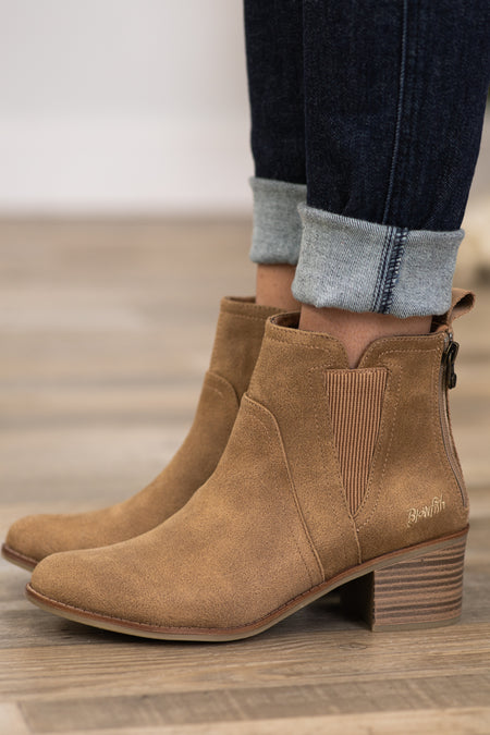 Tan Vegan Suede Back Zip Booties