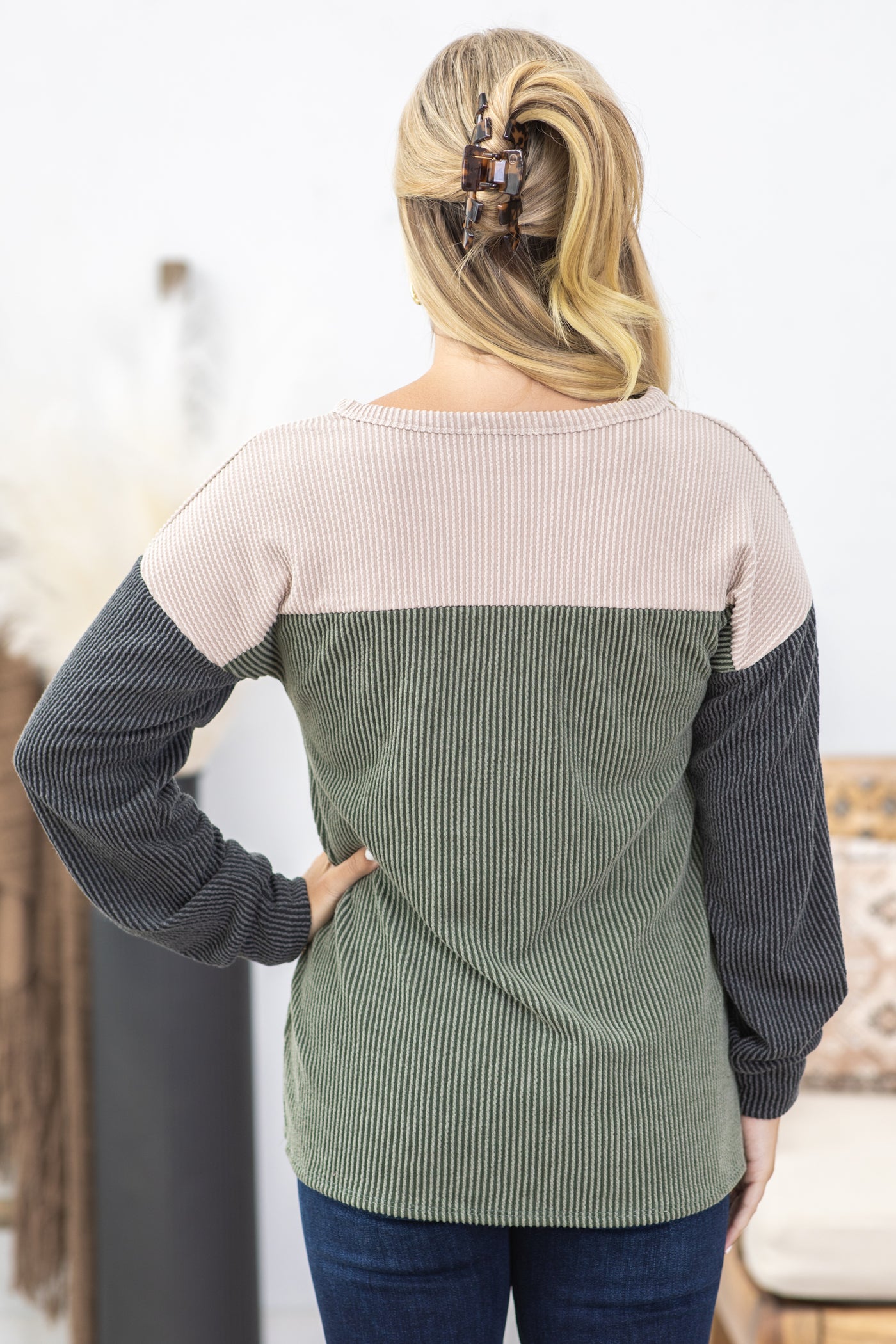 Ribbed Colorblock Long Sleeve Top