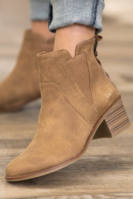 Tan Vegan Suede Back Zip Booties