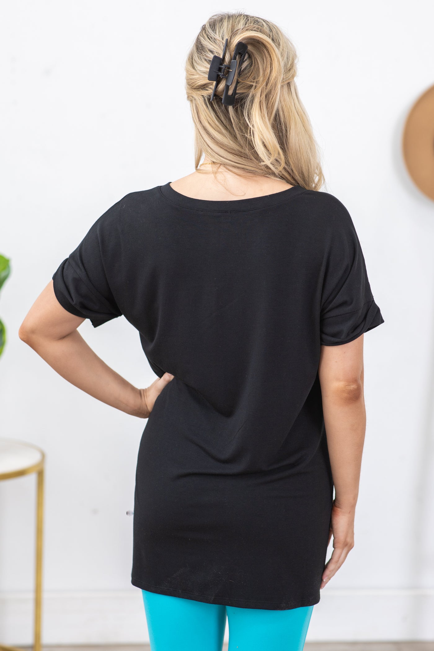 Black V-Neck Top With Side Slits