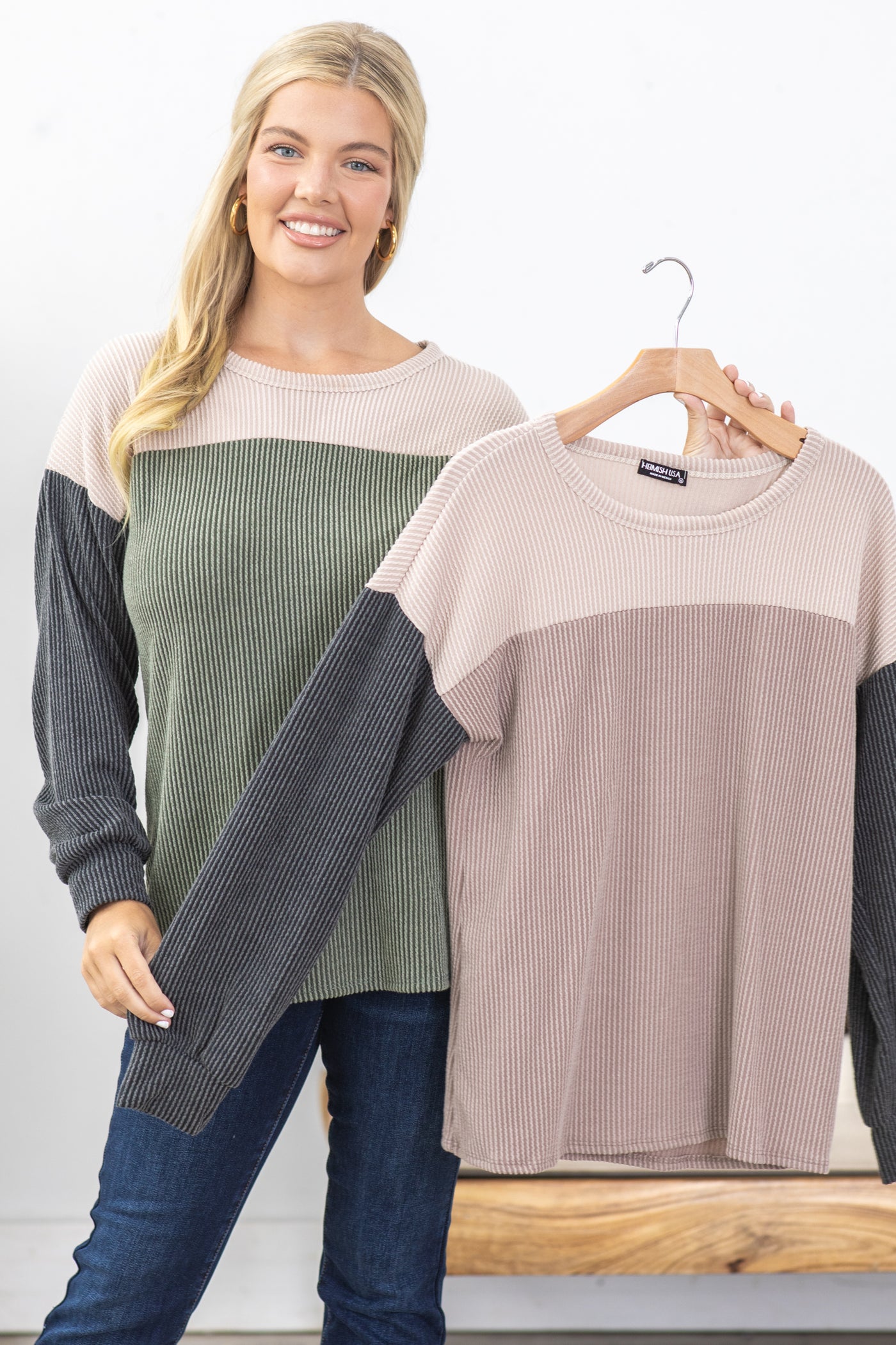 Ribbed Colorblock Long Sleeve Top