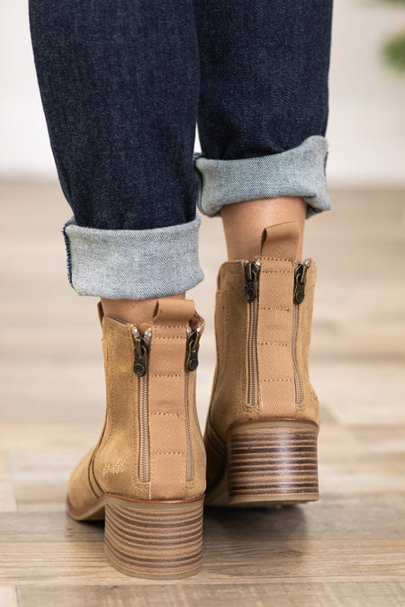 Tan Vegan Suede Back Zip Booties