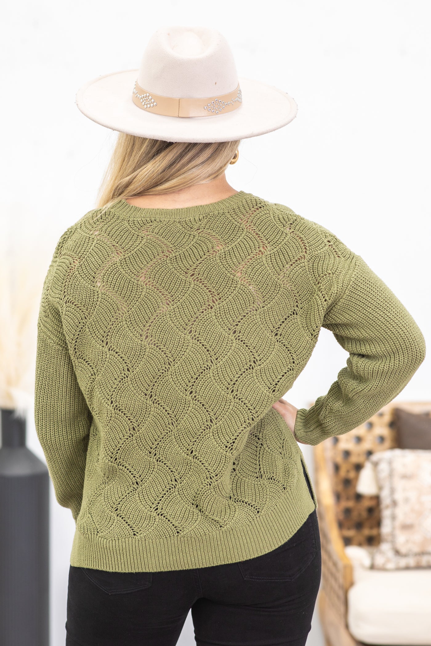 Crochet Detail Long Sleeve Sweater