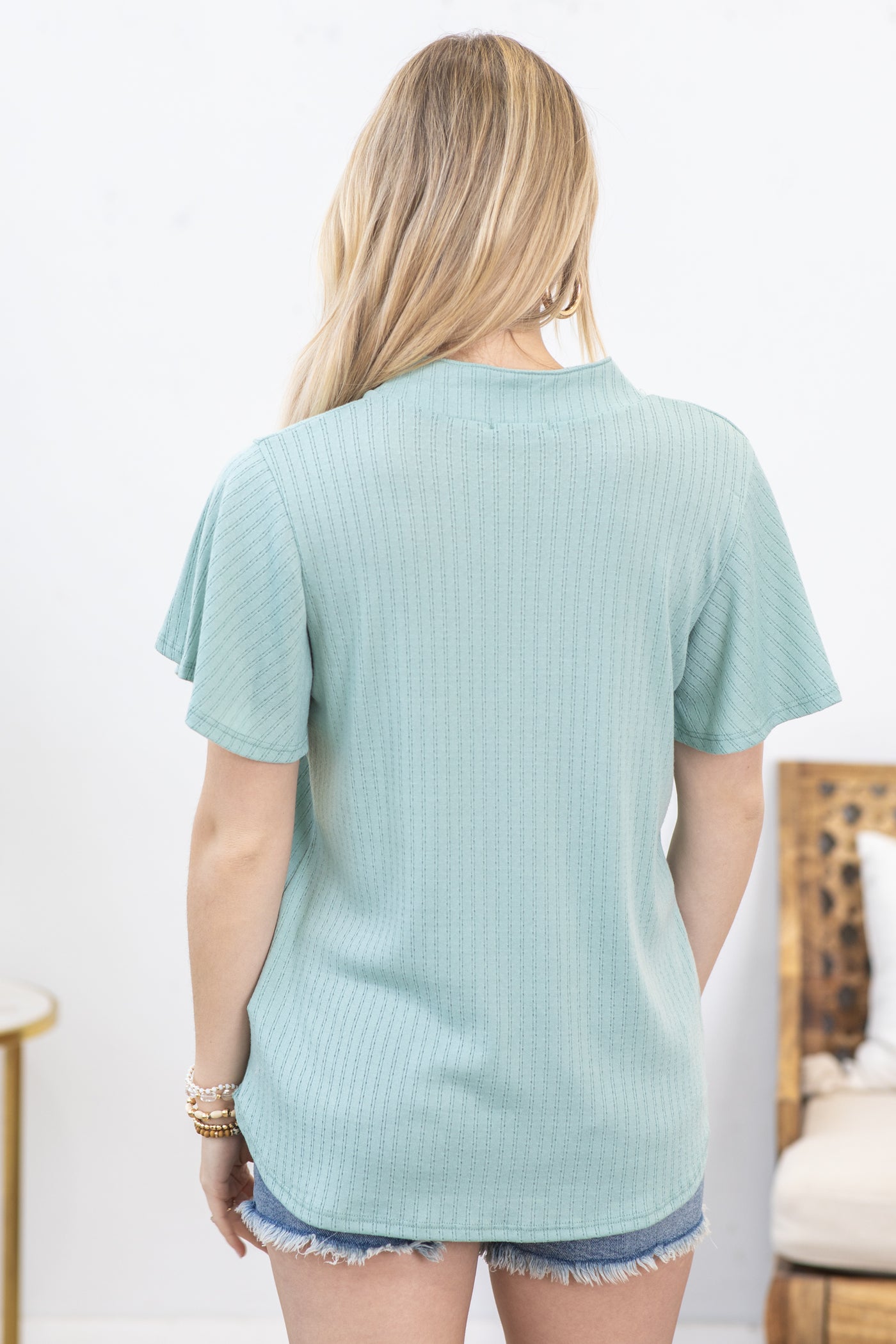 Sage Mandarin Collar Neck Knit Top