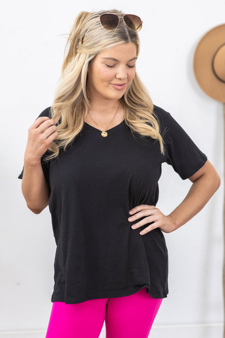 Black V-Neck Boyfriend Fit Tee