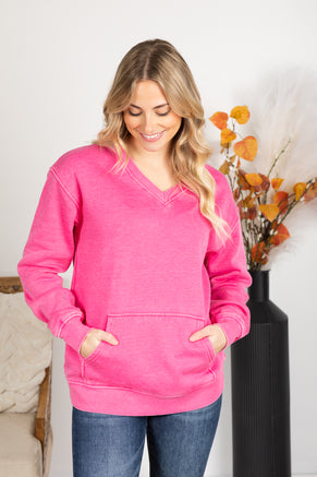 Pigment Dyed Cozy Campfire V-Neck Sweatshirt