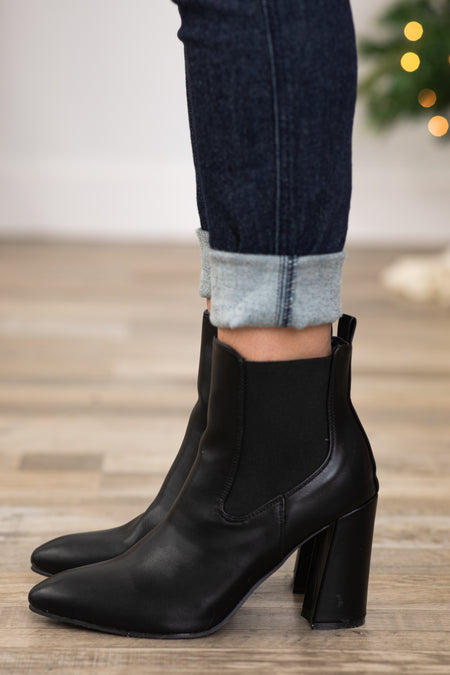 Black Block Heel Pull On Booties