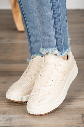 Beige Stitch Platform Sneakers