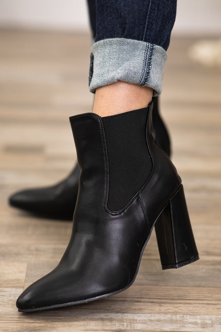 Black Block Heel Pull On Booties