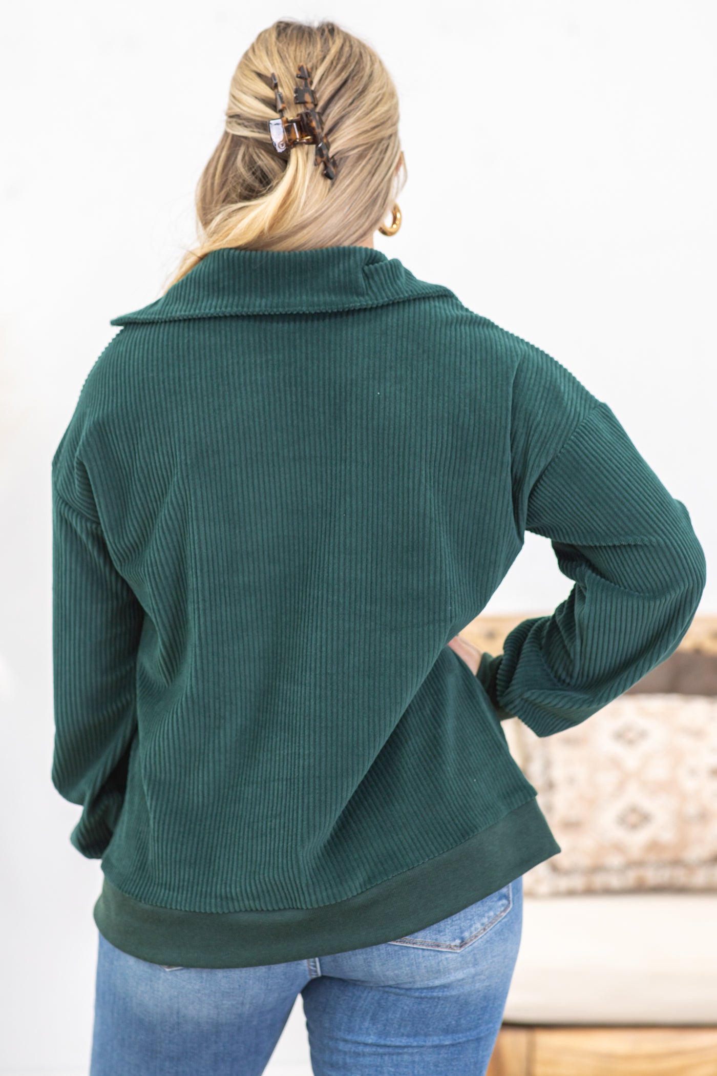 Emerald Green Corduroy Pullover With Stretch