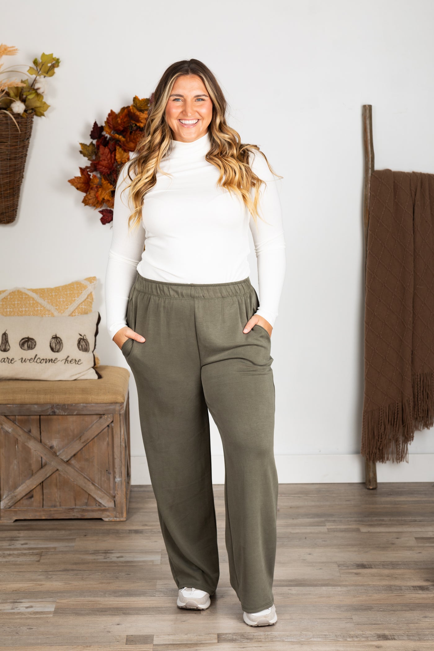 Solid Elastic Waist Pants