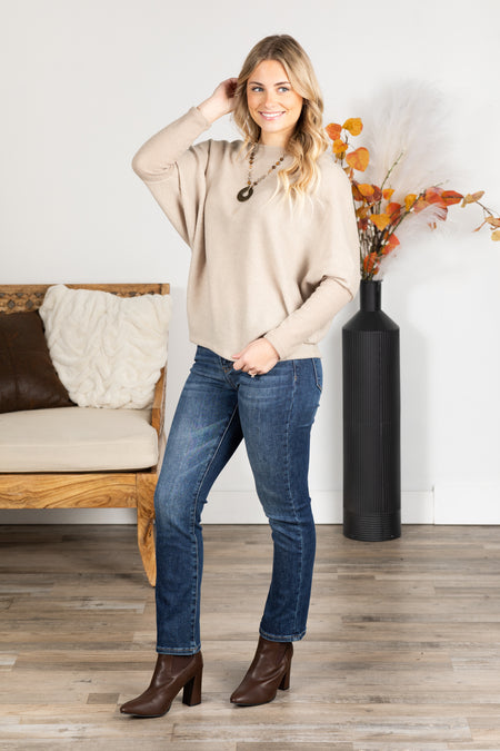 Soft Brushed Long Sleeve Dolman Knit Top