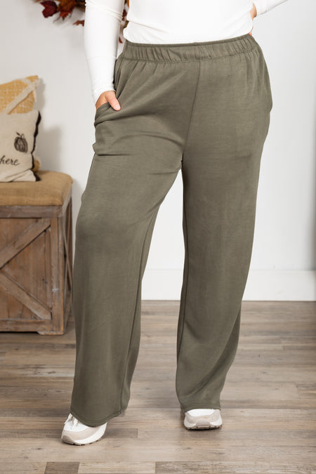 Solid Elastic Waist Pants