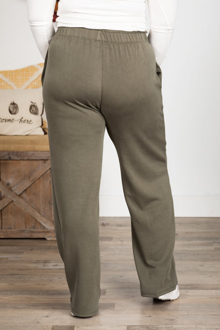 Solid Elastic Waist Pants