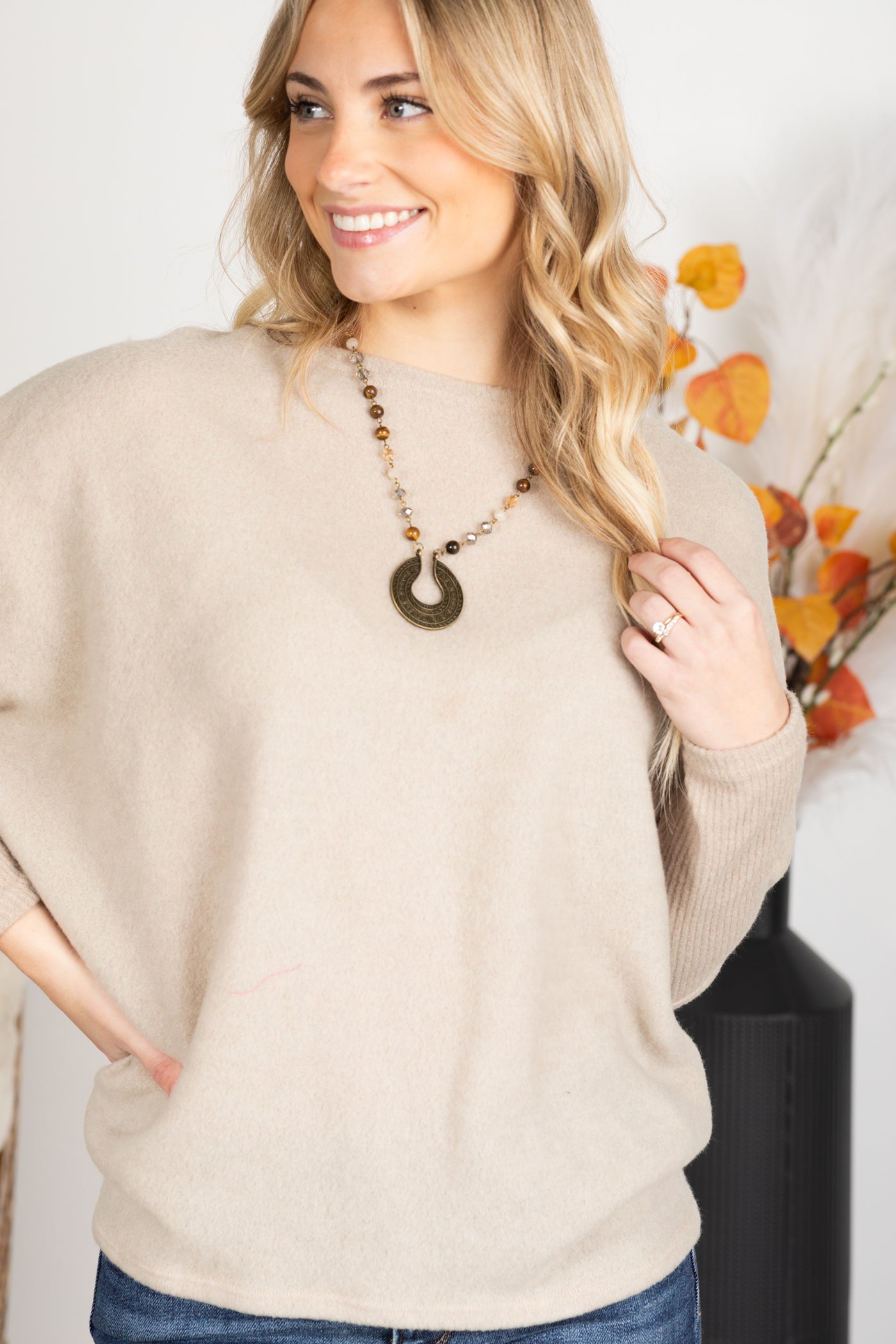 Soft Brushed Long Sleeve Dolman Knit Top