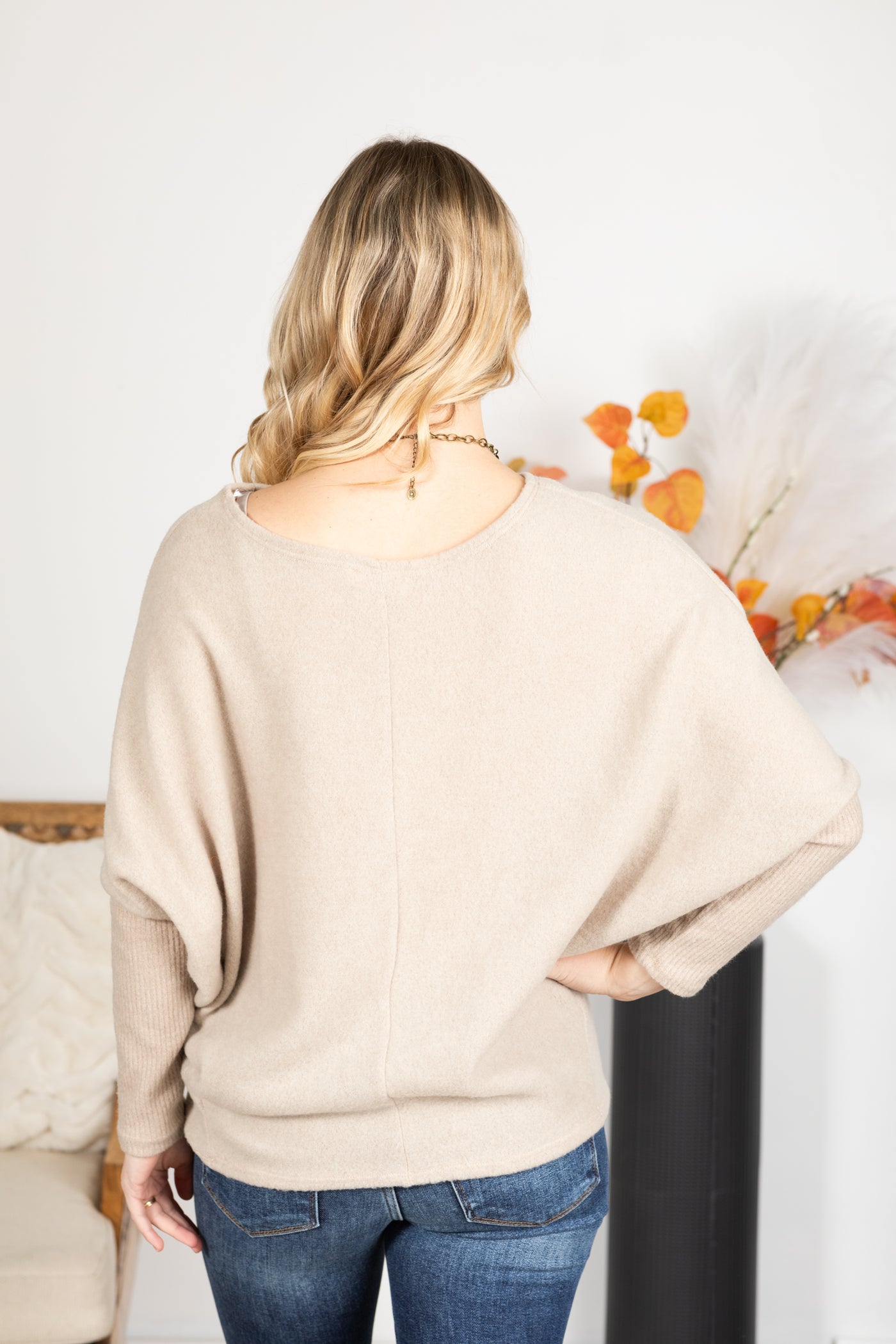 Soft Brushed Long Sleeve Dolman Knit Top