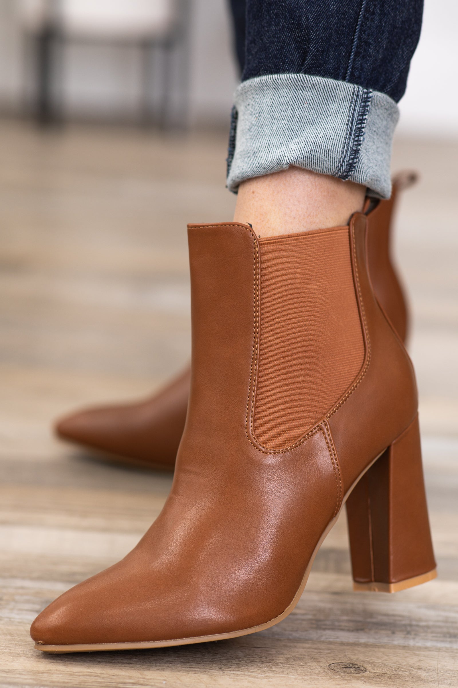 Fashion camel color boots with heel