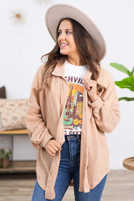 Tan Waffle Knit Shacket - Filly Flair