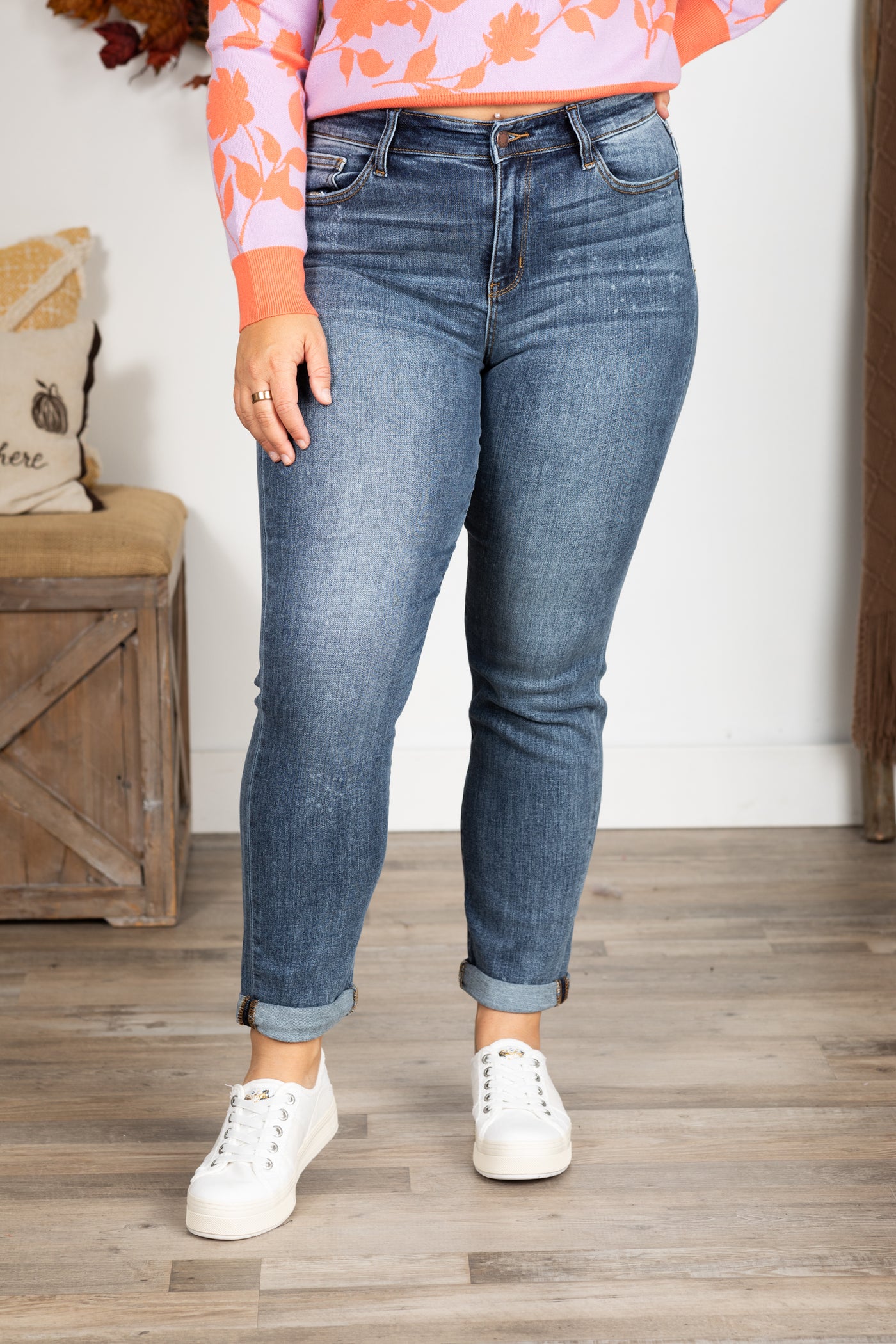 Judy Blue Bleach Splatter Boyfriend Fit Jeans