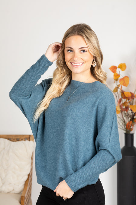 Soft Brushed Long Sleeve Dolman Knit Top