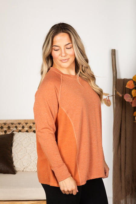 Solid Round Neck Stitch Detail Knit Top