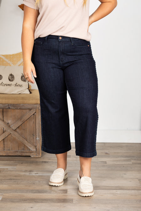 Judy Blue Side Braid Detail Crop Wide Jeans