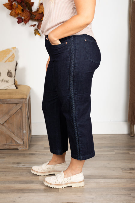 Judy Blue Side Braid Detail Crop Wide Jeans