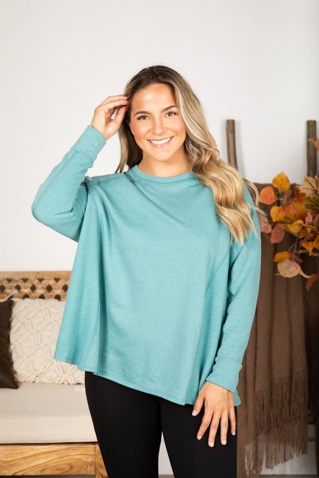 Solid Round Neck Stitch Detail Knit Top