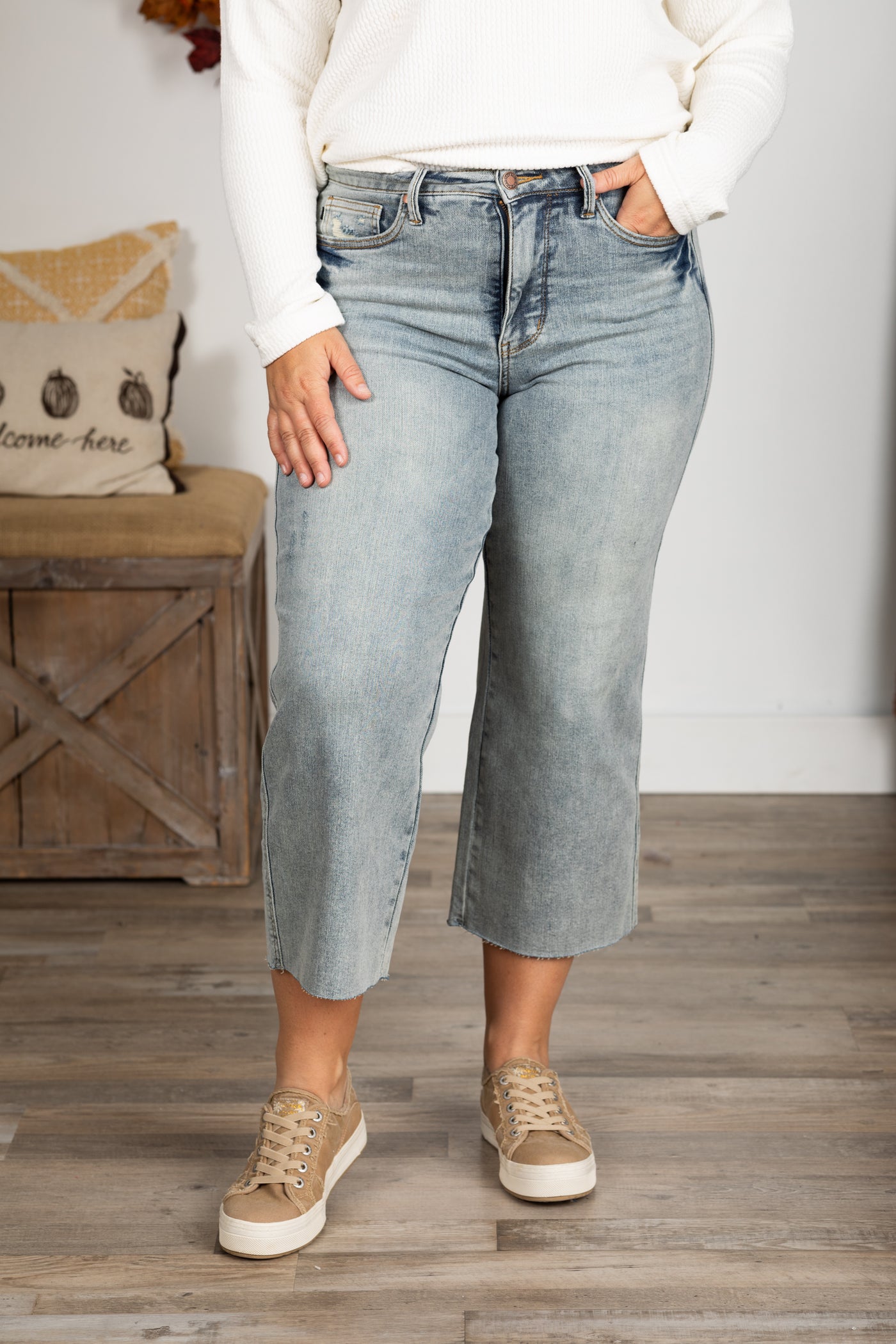 Judy Blue Tummy Control Crop Wide Leg Jean