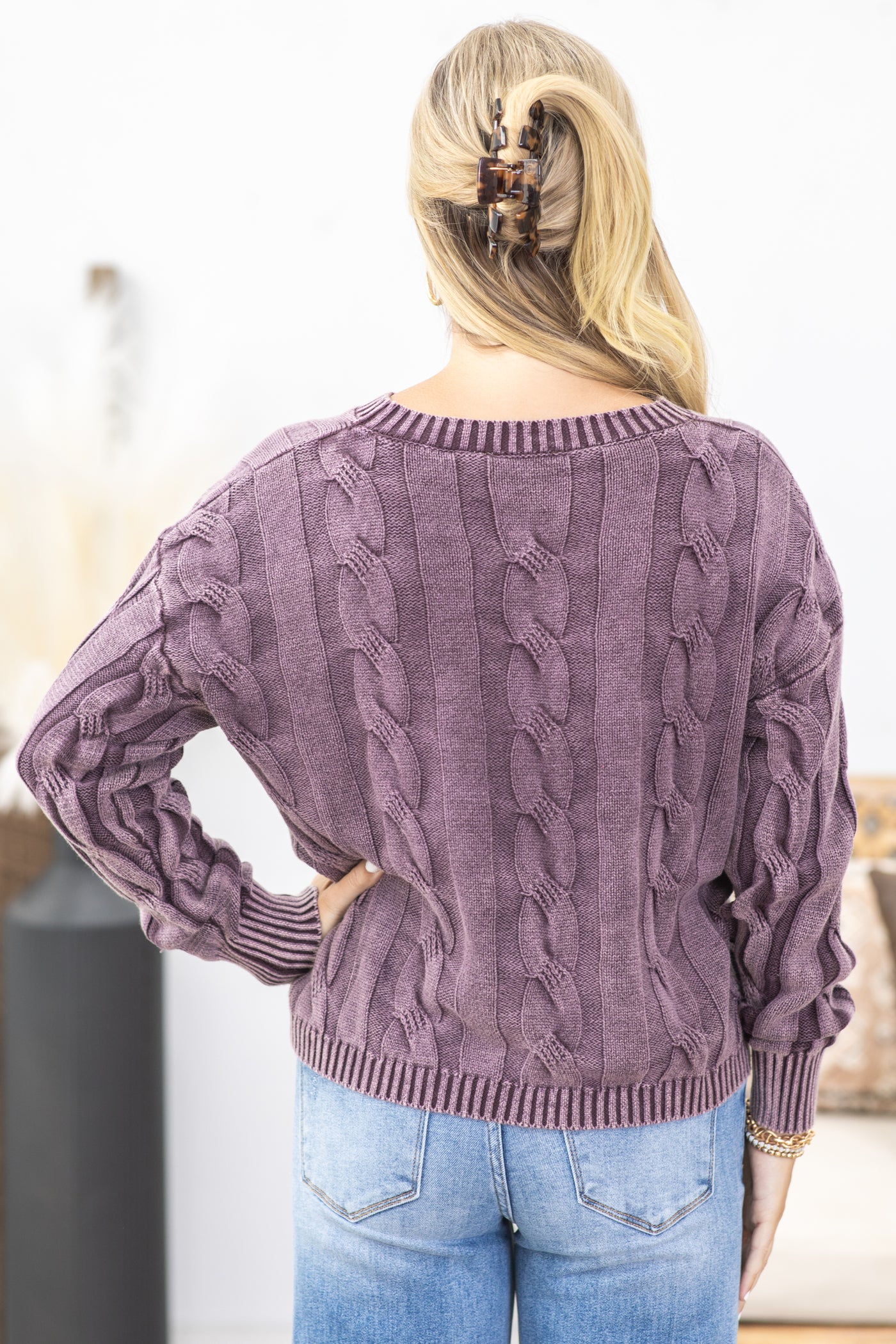 Mineral Washed Cable Knit Sweater