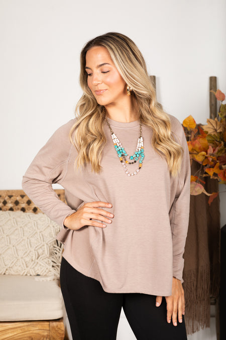 Solid Round Neck Stitch Detail Knit Top