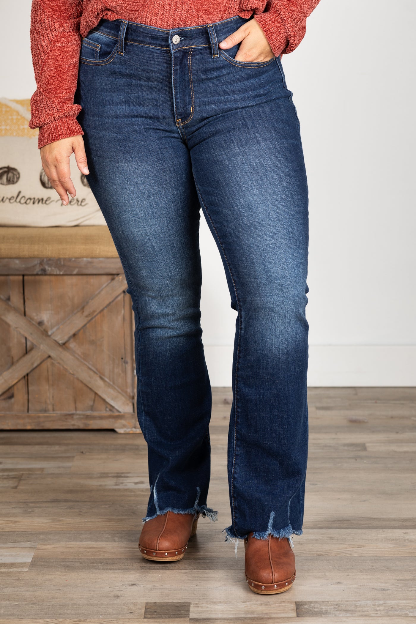 Judy Blue Raw Hem Non Distressed Bootcut Jeans