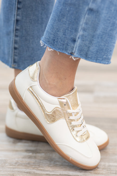 White And Gold Lace Up Sneaker