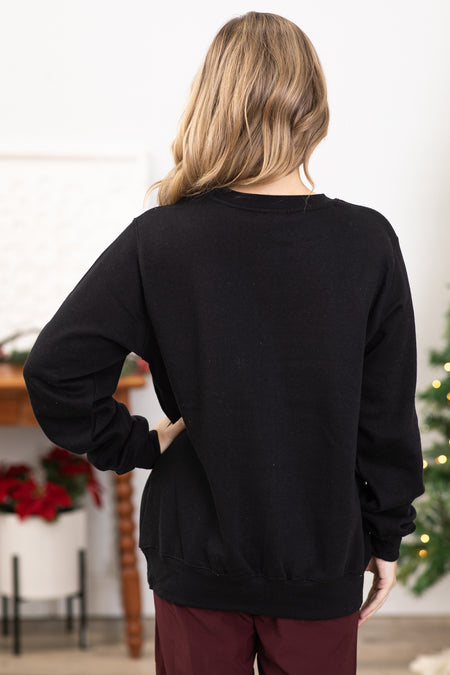 Black Round Neck Drop Shoulder Sweatshirt