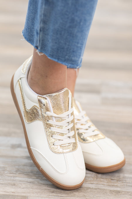 White And Gold Lace Up Sneaker