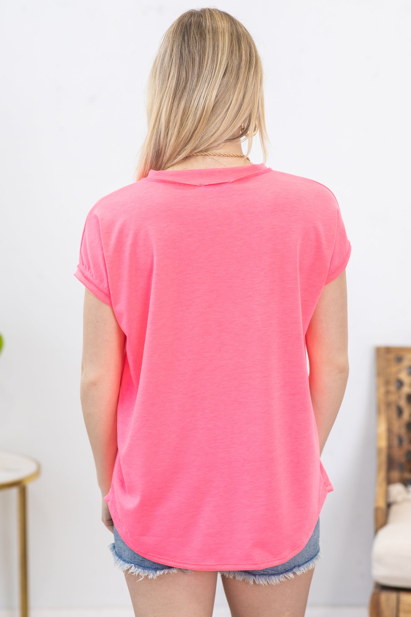 Neon Pink Dolman Sleeve Knit Top With Pockets