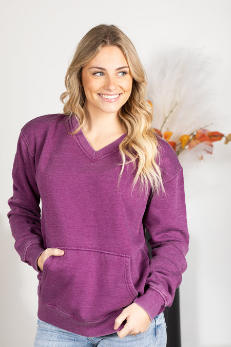 Pigment Dyed Cozy Campfire V-Neck Sweatshirt