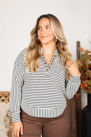 White Stripe Grommet Detail Sweatshirt